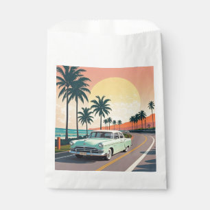 Retro-style vintage car on a coastal road favour bag