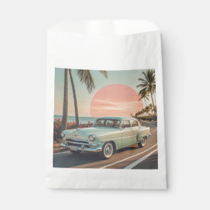 Retro-style vintage car on a coastal road favour bag