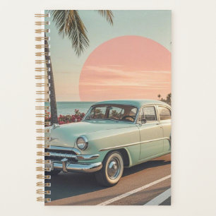 Retro-style vintage car on a coastal road planner