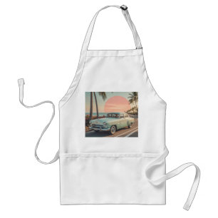 Retro-style vintage car on a coastal road standard apron