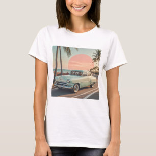 Retro-style vintage car on a coastal road T-Shirt