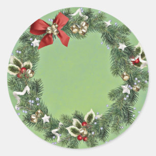 Retro Style Vintage Holiday Wreath Sticker
