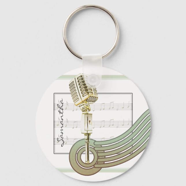 Retro Style Vintage Mic Personalized Keychain (Front)