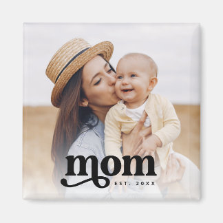 Retro Style Vintage Typography Mom Established Magnet