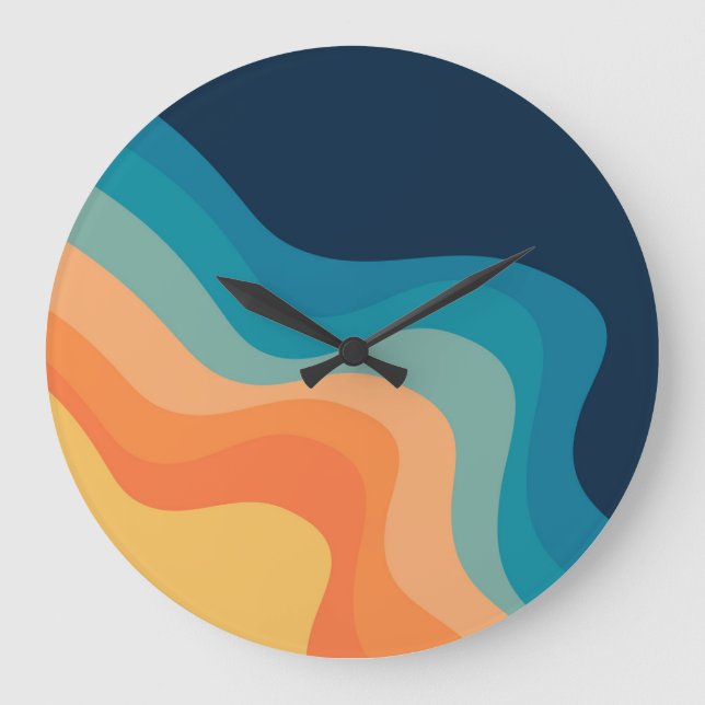 Retro style waves decoration large clock (Front)