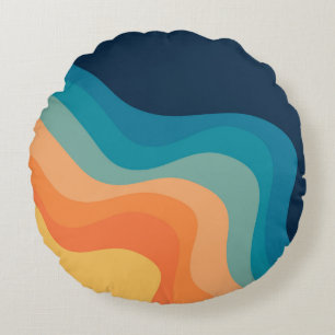 Retro style waves decoration round pillow