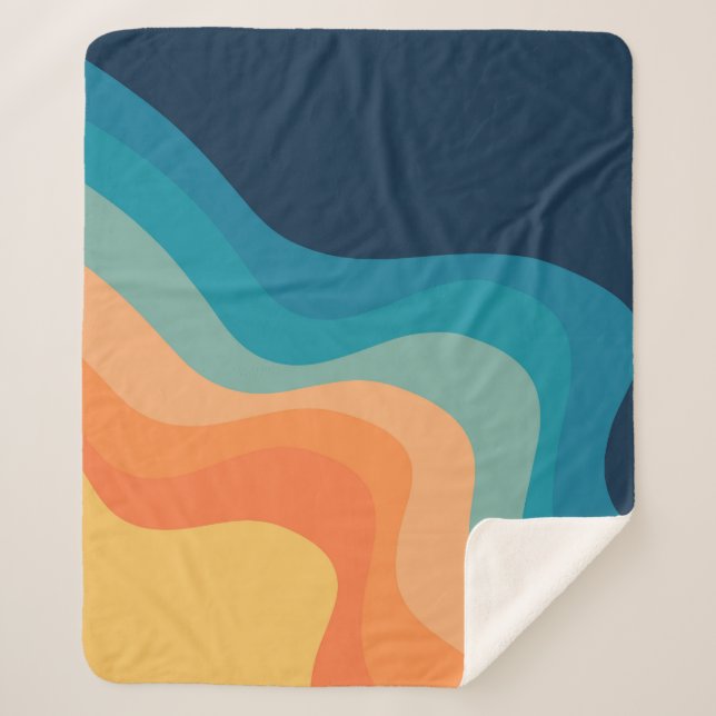 Retro style waves decoration sherpa blanket (Front)