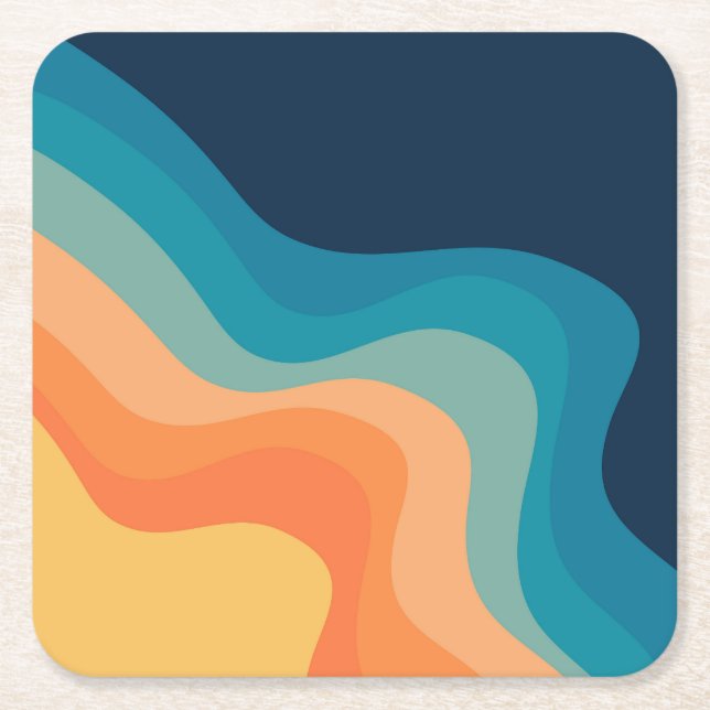 Retro style waves decoration square paper coaster (Front)