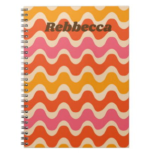 Retro Style Waves in pink orange red personalized Notebook