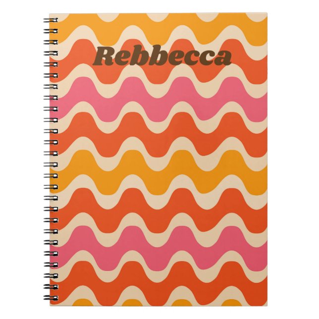 Retro Style Waves in pink orange red personalized  Notebook (Front)