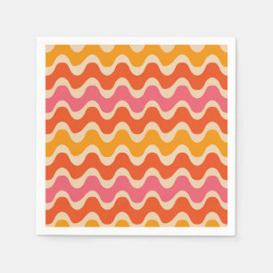Retro Style Waves Pattern in pink, orange and red Napkin