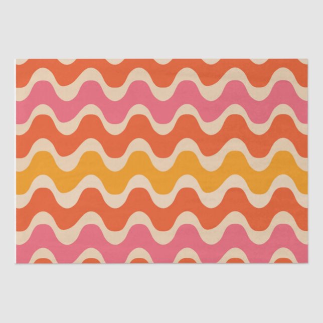 Retro Style Waves Pattern in pink, orange and red  Tissue Paper (Front)