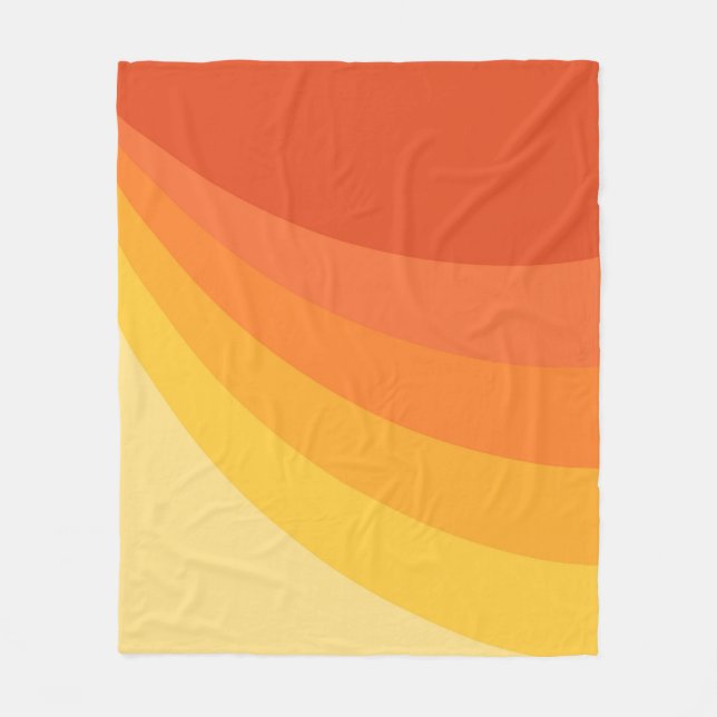 Retro style yellow and orange sun rays design fleece blanket (Front)