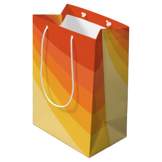 Retro style yellow and orange sun rays design medium gift bag (Back Angled)