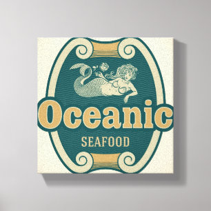 Retro-styled mermaid seafood label canvas print