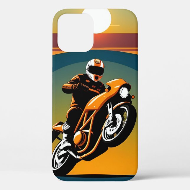 Retro Styled Motorcycle Rider in Scenic Sunset Case-Mate iPhone Case (Back)