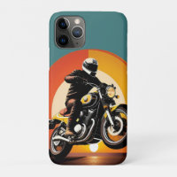 Retro Styled Motorcycle Rider in Scenic Sunset