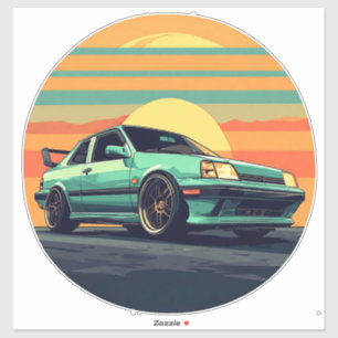 Retro Styled Sports Car with Sunset Background