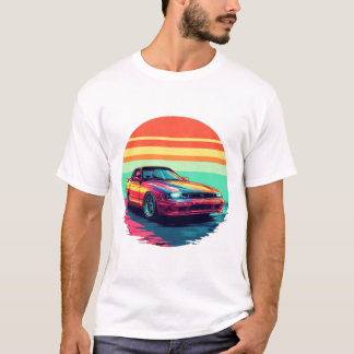 Retro Styled Sports Car with Sunset Background T-Shirt