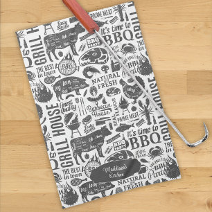 Retro Styled Typographic Barbecue Pattern Kitchen Towel