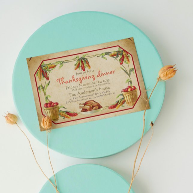 Retro Stylish Apples Pumpkins Thanksgiving Invitation (Creator Uploaded)