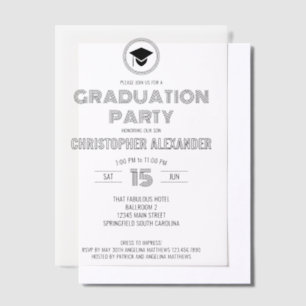 Retro Stylish Black Mixed Fonts Graduation Party Vellum Invitations