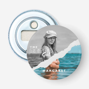 Retro Stylish Black & White Portrait Photo Display Bottle Opener