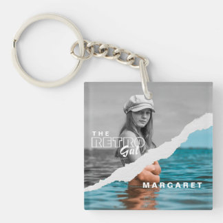 Retro Stylish Black & White Portrait Photo Display Keychain