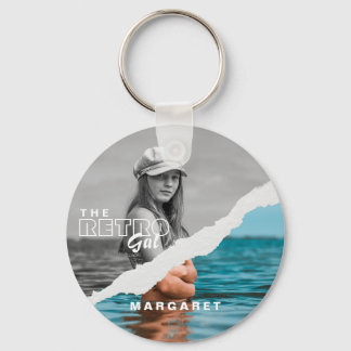 Retro Stylish Black & White Portrait Photo Display Keychain