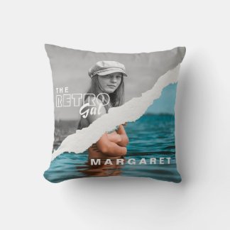 Retro Stylish Black & White Portrait Photo Display Throw Pillow