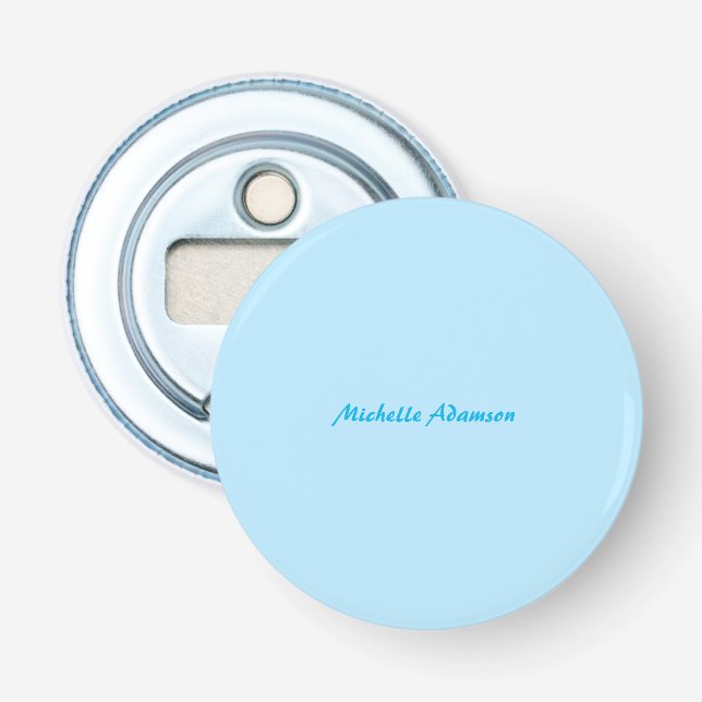Retro Stylish Elegant Plain Sky Blue White Bottle Opener (Front)