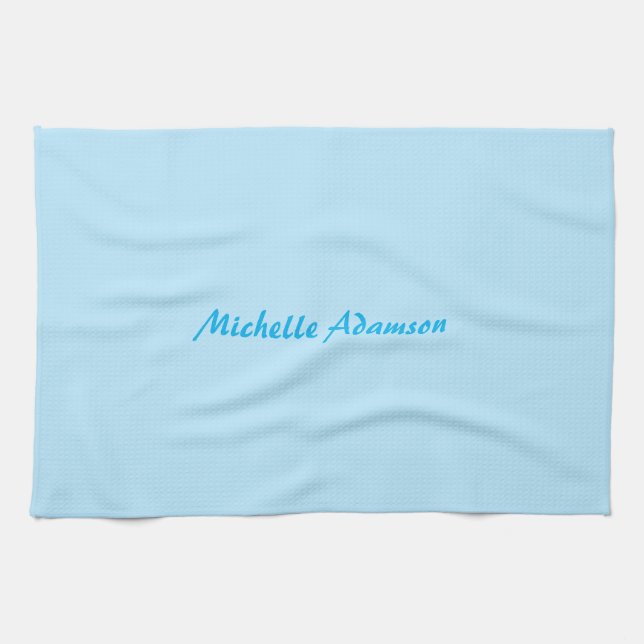 Retro Stylish Elegant Plain Sky Blue White Kitchen Towel (Horizontal)