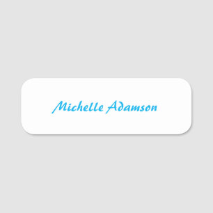 Retro Stylish Elegant Plain Sky Blue White Name Tag