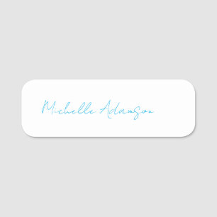 Retro Stylish Elegant Plain Sky Blue White Name Tag