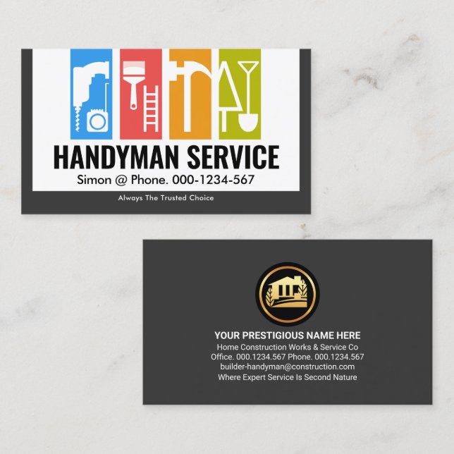 Retro Stylish Handyman Tools Placard Business Card (Front/Back)