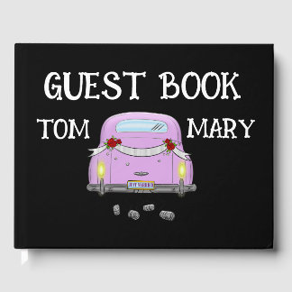 RETRO STYLISH JUST MARRIED CAR WEDDING Guest Book