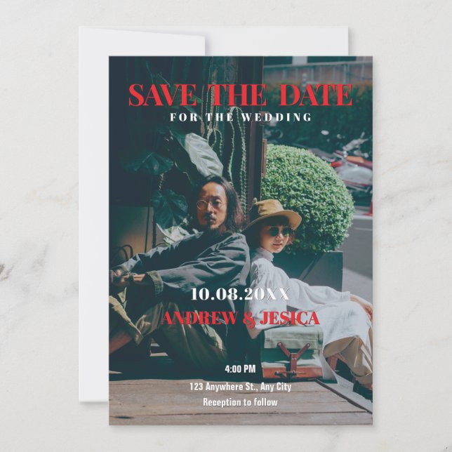 Retro stylish photo wedding save the date (Front)