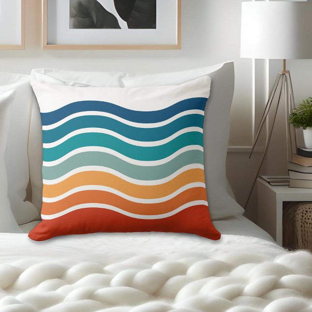 Retro Stylish Wavy Stripes Pattern Throw Pillow (Creator Uploaded)