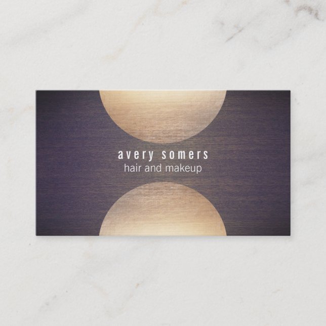 Retro Stylist Gold Circle and Wood Grain Mod Hip Business Card (Front)
