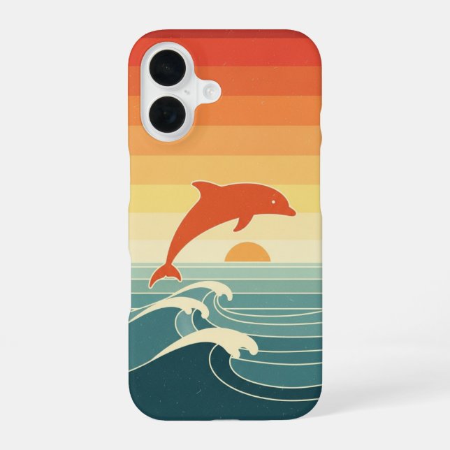 Retro Stylized Dolphin iPhone 16 Case (Back)
