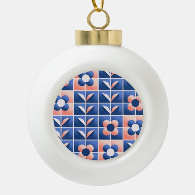 Retro stylized flowers: mosaic pattern. ceramic ball christmas ornament (Front)