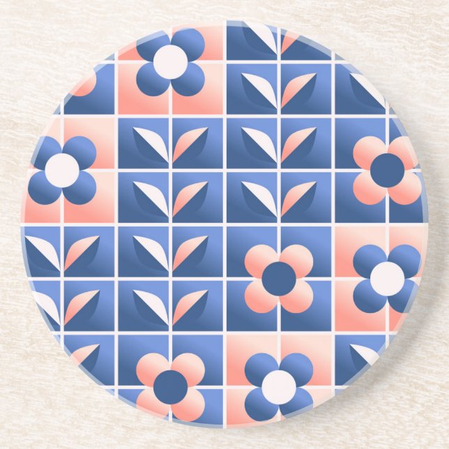 Retro stylized flowers: mosaic pattern. coaster (Front)