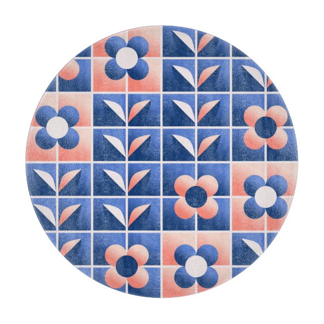 Retro stylized flowers: mosaic pattern. cutting board (Front)