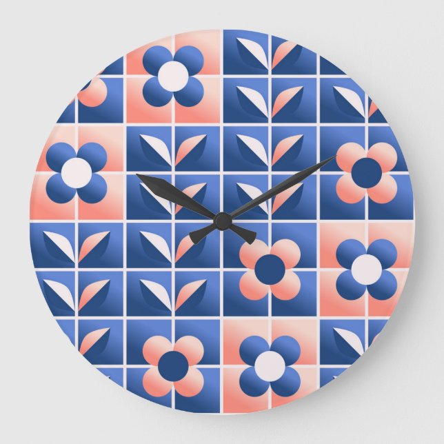 Retro stylized flowers: mosaic pattern. large clock (Front)