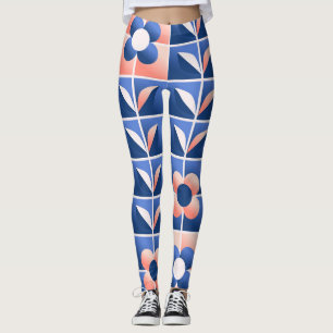 Retro stylized flowers: mosaic pattern. leggings