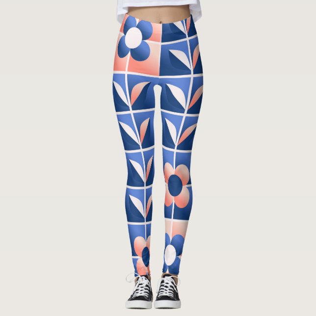 Retro stylized flowers: mosaic pattern. leggings (Front)