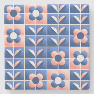 Retro stylized flowers: mosaic pattern. stone coaster