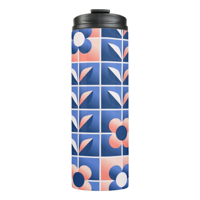 Retro stylized flowers: mosaic pattern. thermal tumbler (Front)