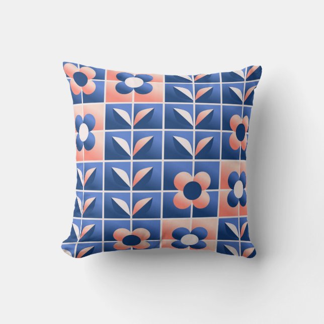 Retro stylized flowers: mosaic pattern. throw pillow (Front)