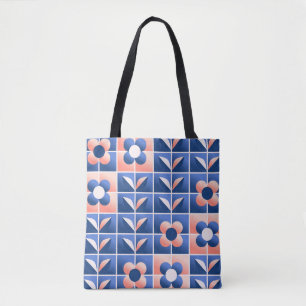 Retro stylized flowers: mosaic pattern. tote bag